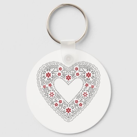 レース赤と白ハート キーホルダー (正面)