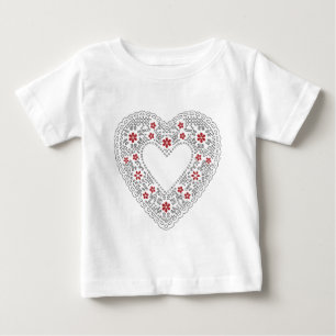 レース赤と白ハート ベビーTシャツ