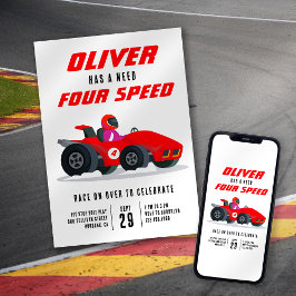 レース車の必要性スピード4th誕生日パーティー 招待状