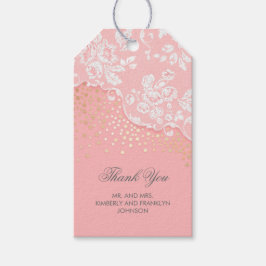 レース金ゴールド紙吹雪グリッターピンクビンテージウェディング ギフトタグ