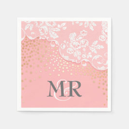 レース金ゴールド紙吹雪ピンクビンテージウェディング スタンダードカクテルナプキン