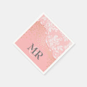 レース金ゴールド紙吹雪ピンクビンテージウェディング スタンダードカクテルナプキン (角)