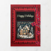 レース黒縁ど赤パーソナライズされた白 三つ折りクリスマスカード (カバー)