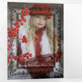 レース黒縁ど赤パーソナライズされた白 三つ折りクリスマスカード (内部最初)