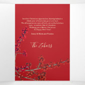 レース黒縁ど赤パーソナライズされた白 三つ折りクリスマスカード (内部中)