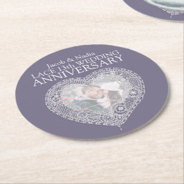 レース13周年記念結婚ハートフォトコースター ラウンドペーパーコースター