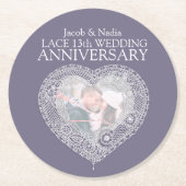 レース13周年記念結婚ハートフォトコースター ラウンドペーパーコースター (正面)