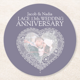 レース13周年記念結婚ハートフォトコースター ラウンドペーパーコースター