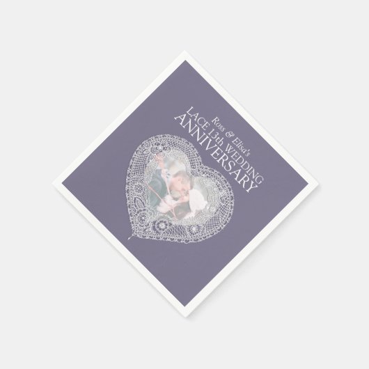 レース13周年記念結婚ハート写真 スタンダードカクテルナプキン (角)