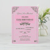 レース15エレガント番目の誕生日招待状 – ピンク 招待状 (スタンド正面)