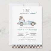 レース5th誕生日招待状ブルーカー5th B'day 招待状 (正面)