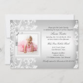 レース&かわいらしクロスシルバーバプテスマ/《キリスト教》洗礼式や命名式 招待状 (正面)