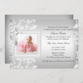 レース&かわいらしクロスシルバーバプテスマ/《キリスト教》洗礼式や命名式 招待状 (正面/裏面)