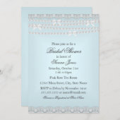 レース&かわいらしパールブルーブライダルシャワー招待 招待状 (正面/裏面)