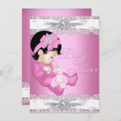 レース&かわいらしベビーガールピンクベビーシャワー招待状 招待状 (正面/裏面)