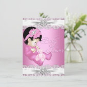 レース&かわいらしベビーガールピンクベビーシャワー招待状 招待状 (スタンド正面)