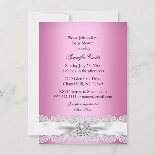 レース&かわいらしベビーガールピンクベビーシャワー招待状 招待状 (裏面)