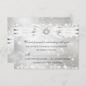 レース&かわいらしボウシルバークリスマスホリデーRSVP 招待状 (正面/裏面)