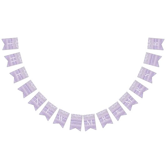 レース&かわいらし薄紫ウッド素朴お祝い バンティングフラッグ (全)