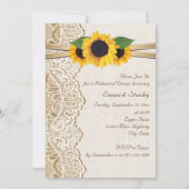 レース、ひまわり、バーラップの結婚リハーサルディナー 招待状 (正面)