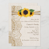 レース、ひまわり、バーラップの結婚リハーサルディナー 招待状 (正面/裏面)