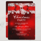 レース&エレガントボウクリスマスホリデー招待状 招待状 (正面/裏面)