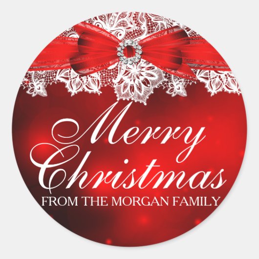 レース&エレガントボークリスマスホリデーステッカー ラウンドシール (正面)