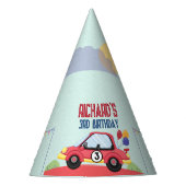 レース カー レースの子供の誕生日のテーマ パーティーハット (正面)
