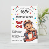 レース カー レースの子供の誕生日のテーマ 招待状 (スタンド正面)