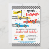 レース カー レース 誕生日パーティー 招待状 (正面)