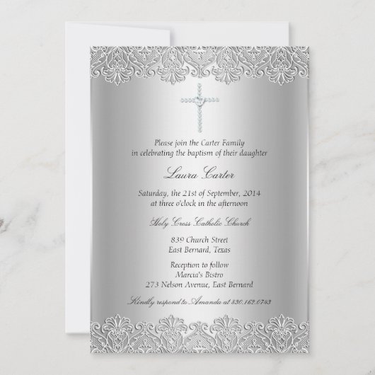 レース&クロスバプテスマ/《キリスト教》洗礼式や命名式招待状 招待状 (正面)