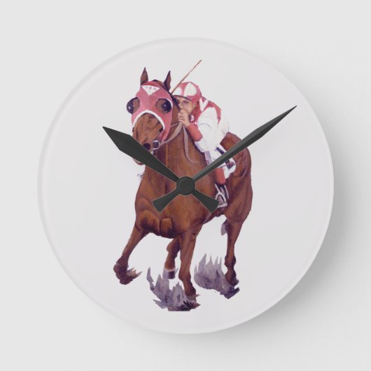 レース・サラブレッドが勝利する馬 ラウンド壁時計 (正面)
