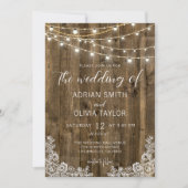 レース&ストリ素朴ングライトウッド結婚ズ 招待状 (正面)