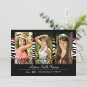 レース&ゼブラエレガントピンク写真の卒業式 招待状 (スタンド正面)