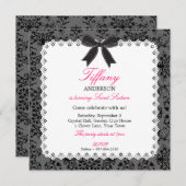 レース&ダマスクブラックボウスウィート16誕生日 招待状 (正面/裏面)