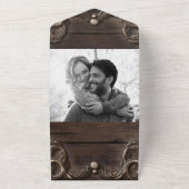 レース&ダークウッド素朴ヴィンテージウェスタン結婚ズ オールインワン招待状 (外側)