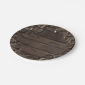 レース&ダークウッド素朴ヴィンテージウェスタン結婚ズ ペーパープレート (アングル)