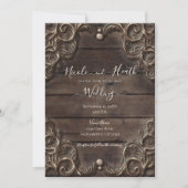 レース&ダークウッド素朴ヴィンテージウェスタン結婚ズ 招待状 (正面)