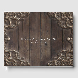 レース&ダークウッド西素朴ヴィンテージウェディング ゲストブック