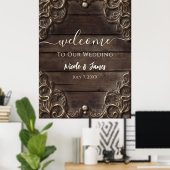 レース＆ダークウッド ラスティック ヴィンテージ ウエスタン ウェディング ポ ポスター (ホームオフィス)