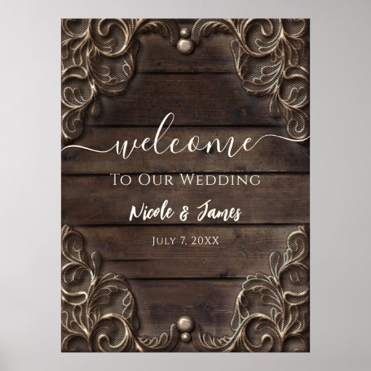 レース＆ダークウッド ラスティック ヴィンテージ ウエスタン ウェディング ポ ポスター (正面)