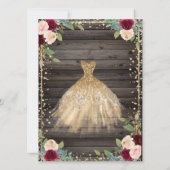 レース ティアラ ドレス バラの暗い木製のQuinceañera 招待状 (裏面)