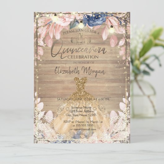 レース、ティアラ、ライト、ドレスウッドフラワーカークインセアニラ 招待状 (スタンド正面)