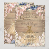 レース、ティアラ、ライト、ドレス ウッド フラワーズ キンセアニェーラ 招待状 (正面/裏面)