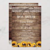 レース&トイ素朴ンヒマワリフローラ赤ちゃんシャワー 招待状 (正面/裏面)