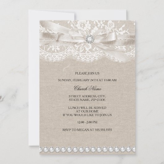 レース&バーラップ写真バプテスマ/《キリスト教》洗礼式や命名式招待状 招待状 (裏面)