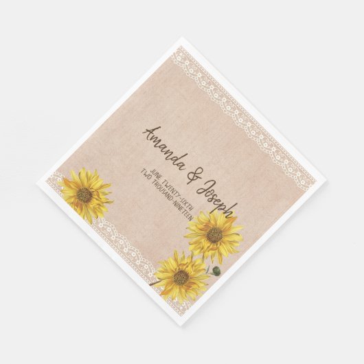 レース&バ素朴ラップひまわり結婚のナプキン スタンダードランチョンナプキン (角)