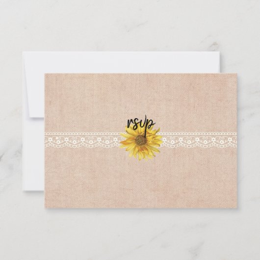レース&バ素朴ーラップひまわりウェディングRSVPカード 出欠カード (裏面)