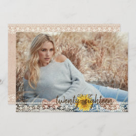 レース&バ素朴ーラップひまわり卒業カード 招待状