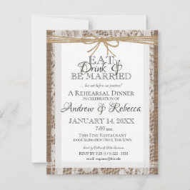 レース&バ素朴ーラップリハーサルディナー招待状 出欠カード